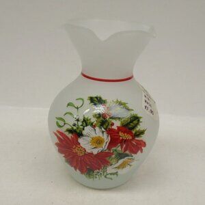 Westmoreland Crystal Frost CHRISTMAS POINSETTIA 4 1/2 Inch Vase In Original Box